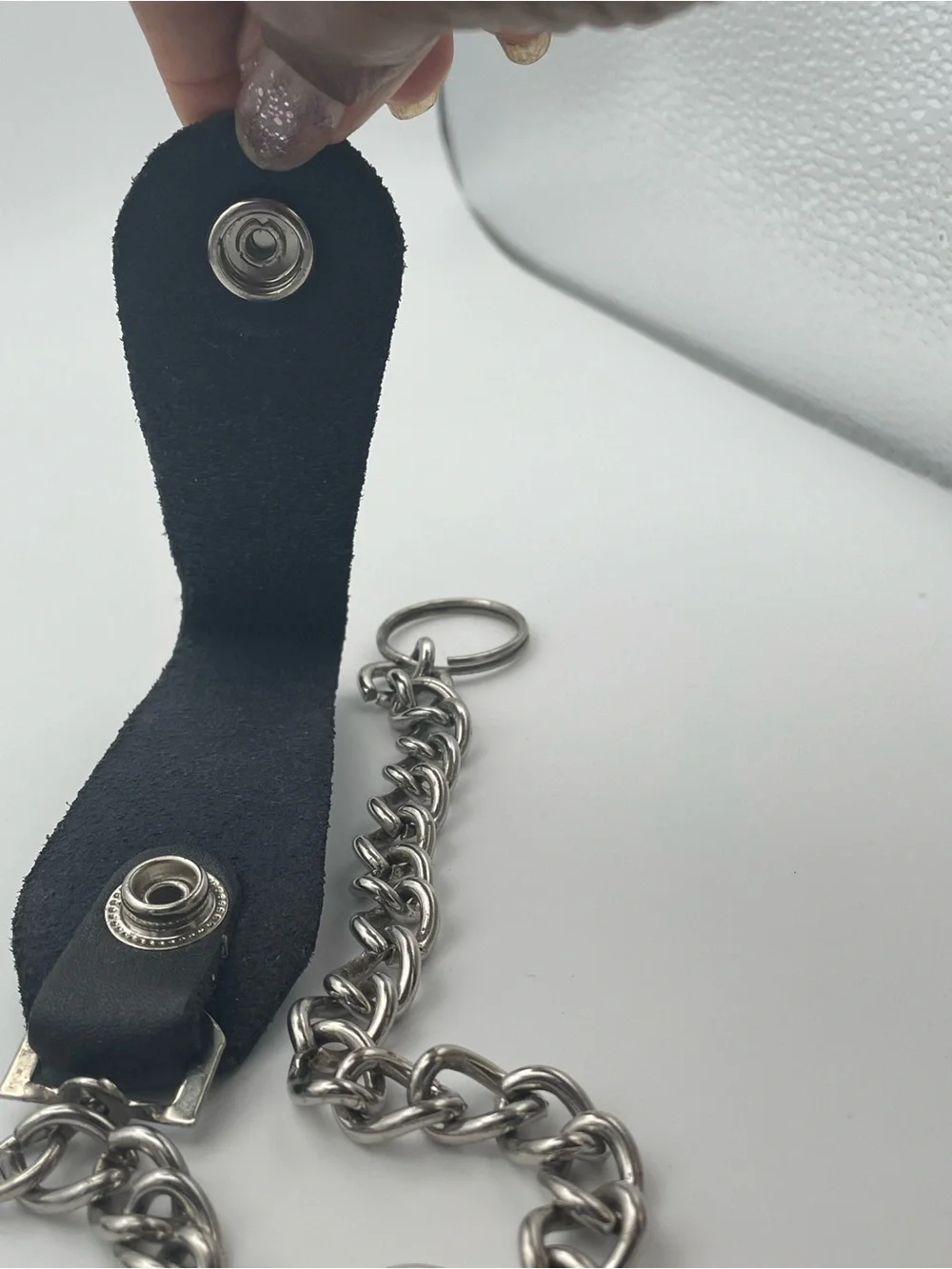 Black Leather & Silver Chain Wallet Clip. 16 inches